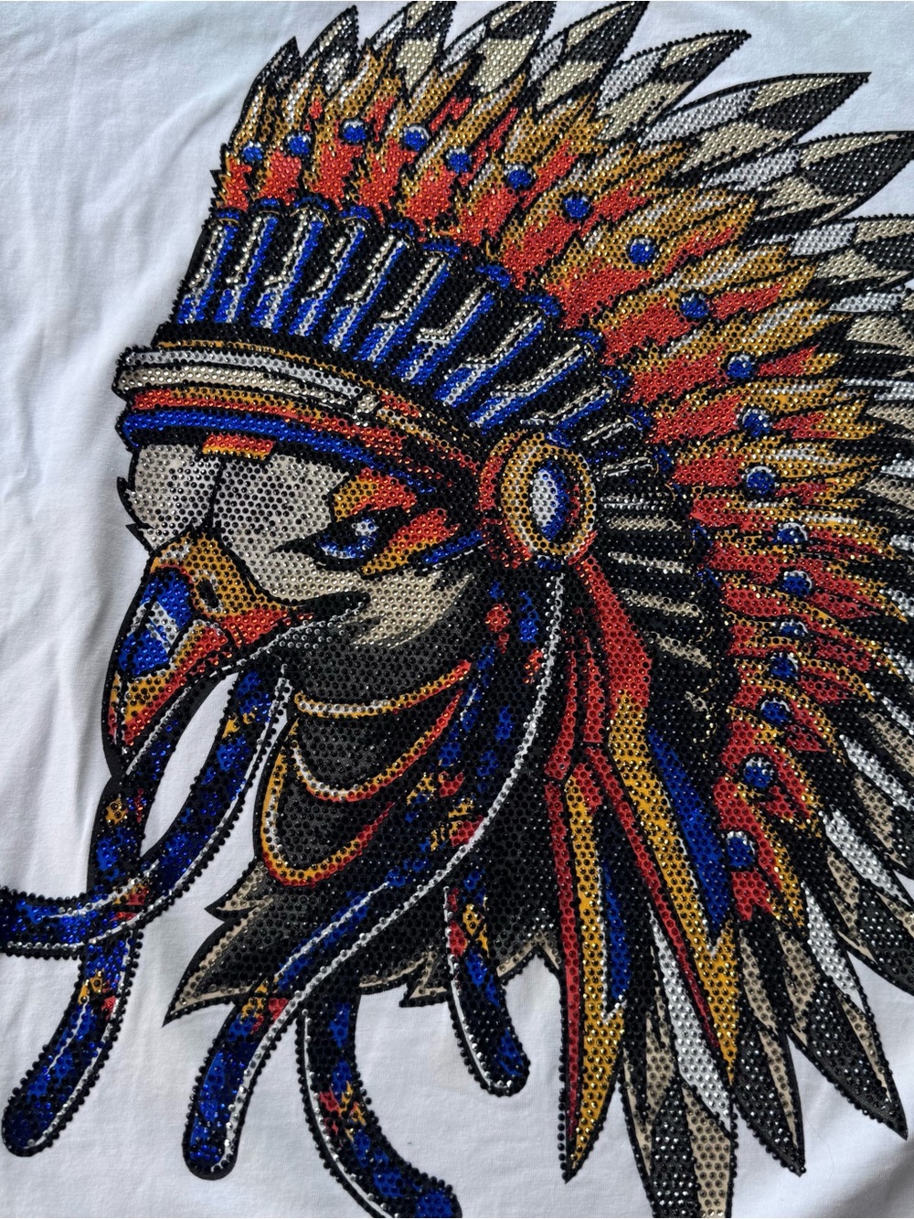 Avenue George V White Short-Sleeve Tee rhinestone Colorful Headdress Graphic XXL - Picture 4 of 10